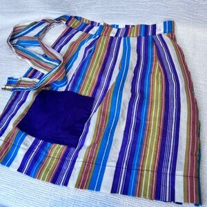 Vintage handmade Striped Multi-Color Apron with Purple Pocket